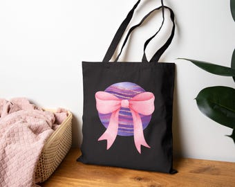 Galaxy Planet Pink Bow Cotton Canvas Tote Bag
