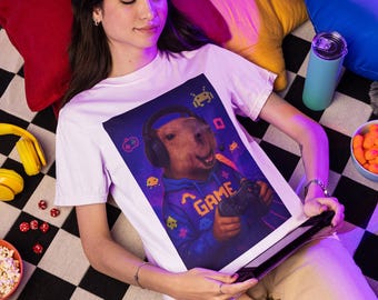 Gamer Capybara T-Shirt: Unisex Gaming Tee, Playful Fun Wear