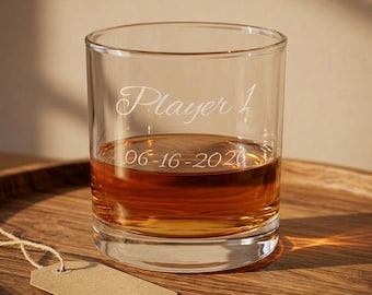 Gracz 2 dołączył do imprezy - szklanka do whisky, spersonalizowana szklanka dla pana młodego, spersonalizowany kieliszek do whisky na wesele, prezent dla pana młodego