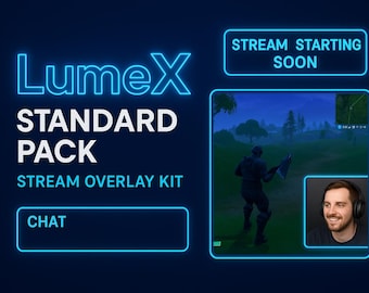 LumeX ネオンストリームオーバーレイパック Twitch および YouTube ストリーミンググラフ アニメーション化されたウェブカメラフレーム チャットボックスとスクリーン