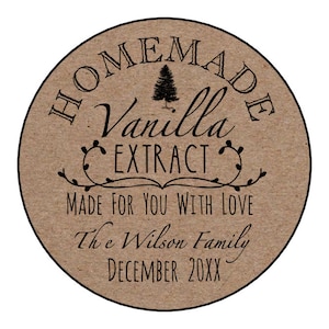 Vanilla Extract Qty 20 Labels • Christmas Tree • Personalized • Holiday Gifts • Easy Peasy Label Design