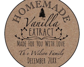 Vanilla Extract Qty 20 Labels • Christmas Tree • Personalized • Holiday Gifts • Easy Peasy Label Design
