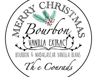 Holiday Bourbon Vanilla Labels • Qty 20 Small or 12 Large • Vanilla Extract Labels • Personalized Vanilla Stickers • Custom Vanilla Labels