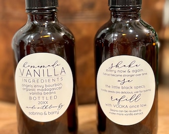 Vanilla Extract Labels with Instructions - Set of 20 Front and Back (40 in all) Personalized Gift Stickers - Water & Oil Resistant