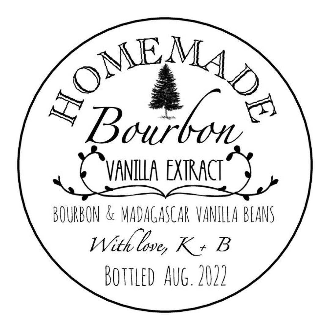 Bourbon Vanilla Bottle Labels • Qty 20 • Evergreen Tree Holiday Labels ...