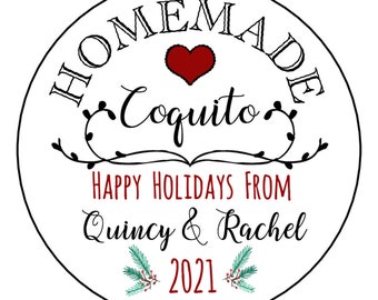 Coquito Labels •  (Holiday) • Personalized STICKERS • Holiday Gifts • Homemade Coquito Gifts • Easy Peasy Label Design