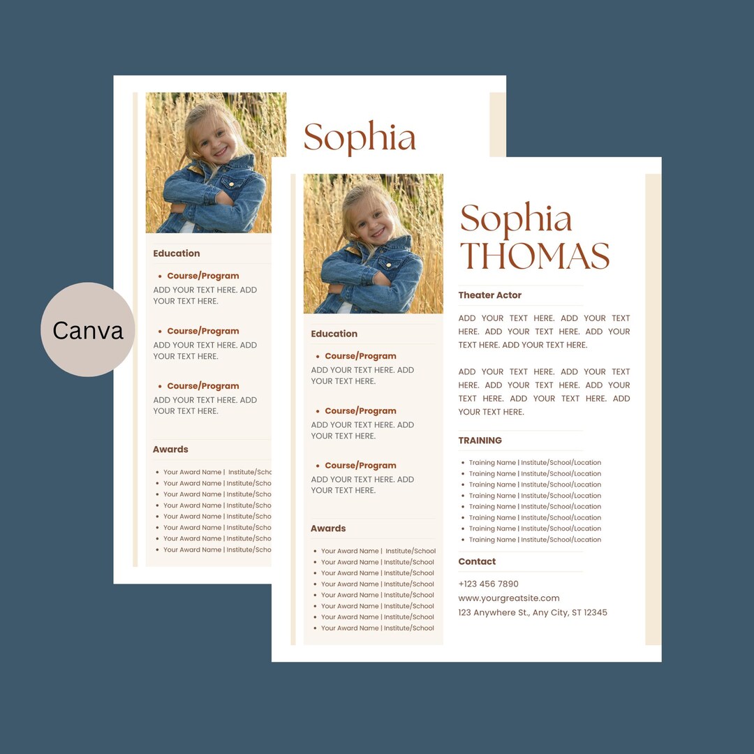 Child Actor Resume Template | Editing Acting CV | Professional Headshot ...