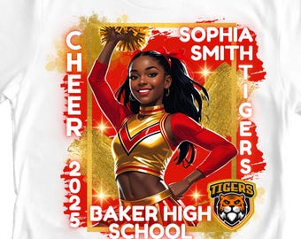 Plantilla de foto de animadoras para camisetas / Camisetas de animadoras Canva / Plantilla de camiseta con foto de animadoras / Plantilla de diseño de edición de camisetas de animadoras / Plantilla Canva