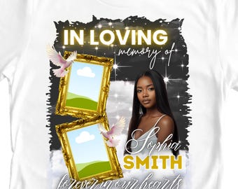 Schwarz und Gold-Memorial Tshirt Png | Schwarze Gedenkstätte mit Treppe | Individuelle Beerdigung Design | Rip Erinnerung | Canva Vorlage
