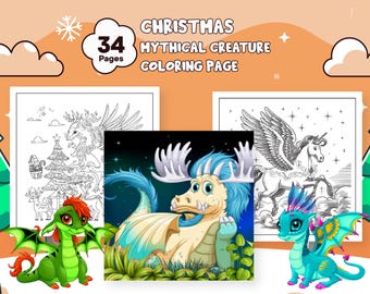 Mythical Creature Coloring Book | 34 Pages Fantasy Coloring for Adults | Printable Digital Download PDF