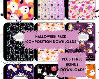 9 + 1 portadas imprimibles adicionales para cuadernos de composición digital de Halloween