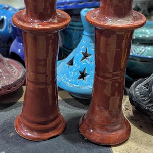 Marockansk brun ljusstake, handgjord Tamegroute keramik, unik rustik vintage skärmljusstake, heminredning keramisk ljusstake
