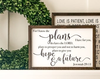 For I know the plans I have for you | Wood sign | Jeremiah 29:11 | Faith Decor | Framed Canvas | Framed Canvas Sign | Canvas wood Sign