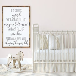 Girl Room Decor | Here Sleeps a Girl  | Wood Sign | Framed Wood Sign | Wood and Canvas Sign | Baby Room Decor | Nursery Decor | Nursery Art