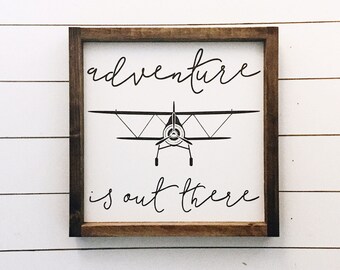 Adventure is out there | Aviation Sign | Vintage Airplane Decor | Aviation Decor | Wood Sign | Canvas Sign | Kid Decor | Adventure Decor