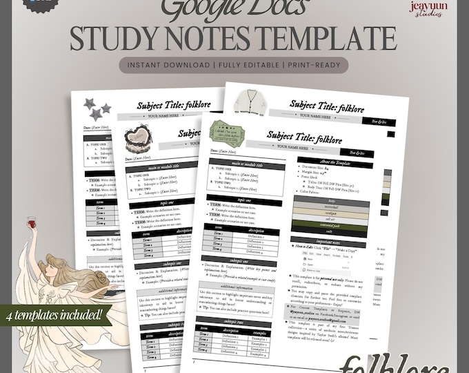Study Notes & Reviewer Template for Students | Monochrome Storybook ...