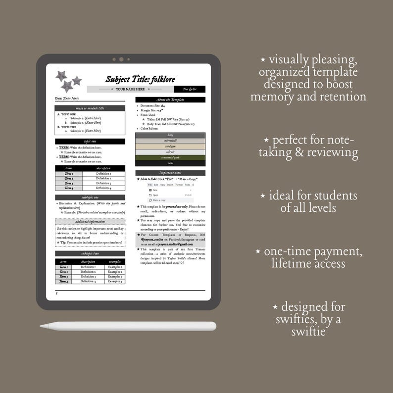 Printable Study Notes & Reviewer Template (monochrome) | Editable ...