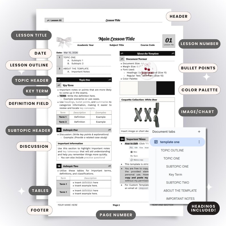 Simple Headings Shift Notes.pdf White Note-taking Template (coquette Google Docs) | Editable Study ...