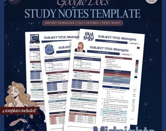 Printable Study Notes & Reviewer Template (Midnight) | Editable Google Docs for School, College, University