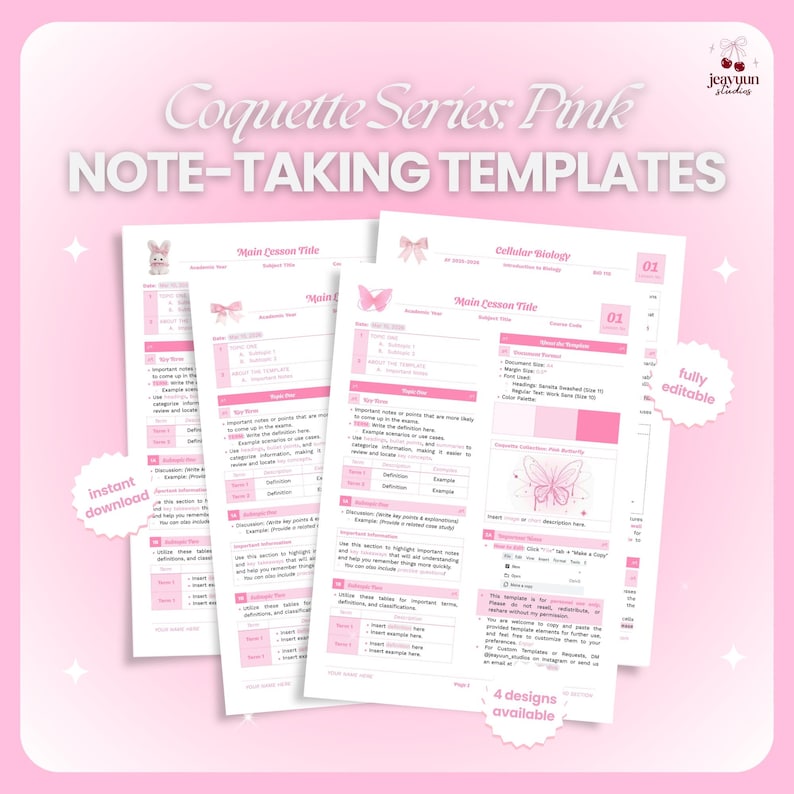 Pink Note-taking Template (coquette Google Docs) | Editable Study Notes ...