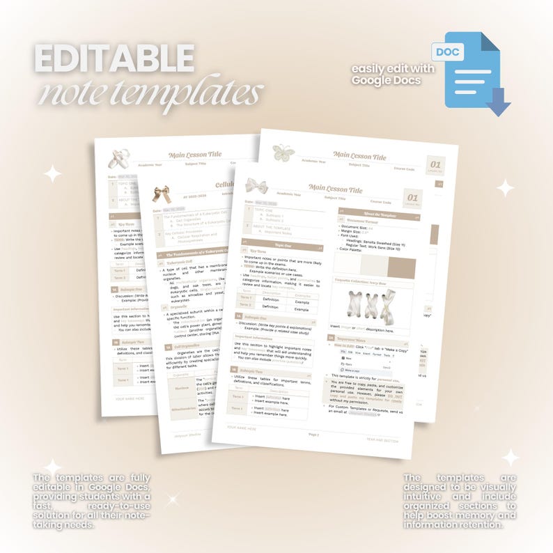 Ivory Note-taking Template (coquette Google Docs) | Editable Study ...