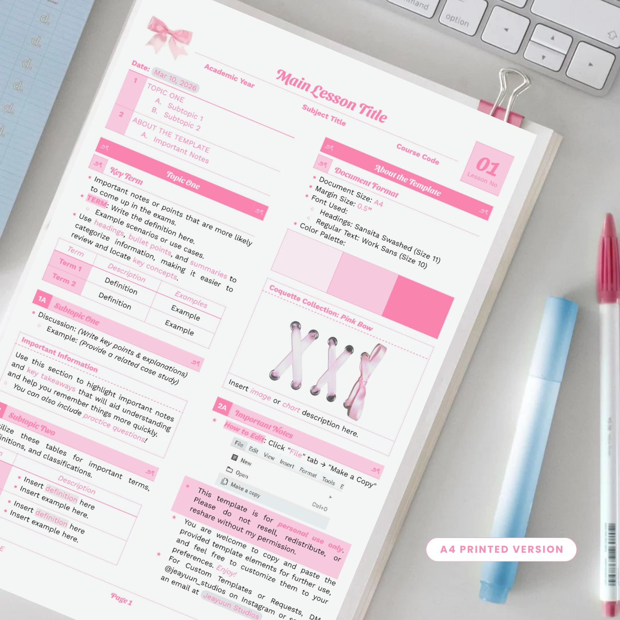 Notes Reviewer Pdf Coquette Note-taking Templates Bundle (google Docs) | Editable Study ...