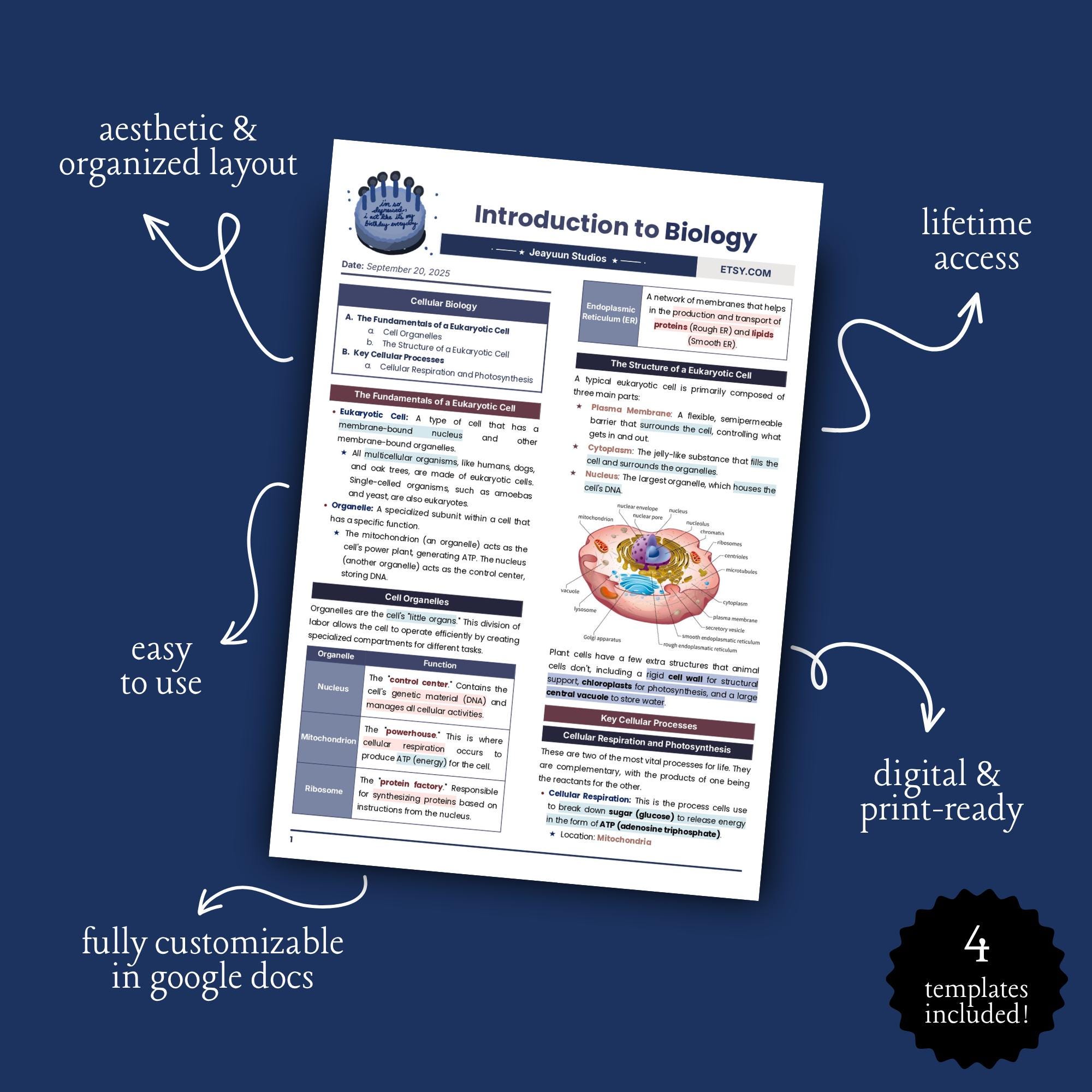 Printable Study Notes & Reviewer Template (midnight) | Editable Google ...
