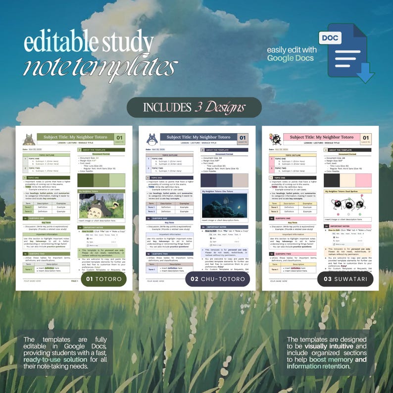 Totoro Study Notes Template | Editable Google Docs Reviewer for School ...
