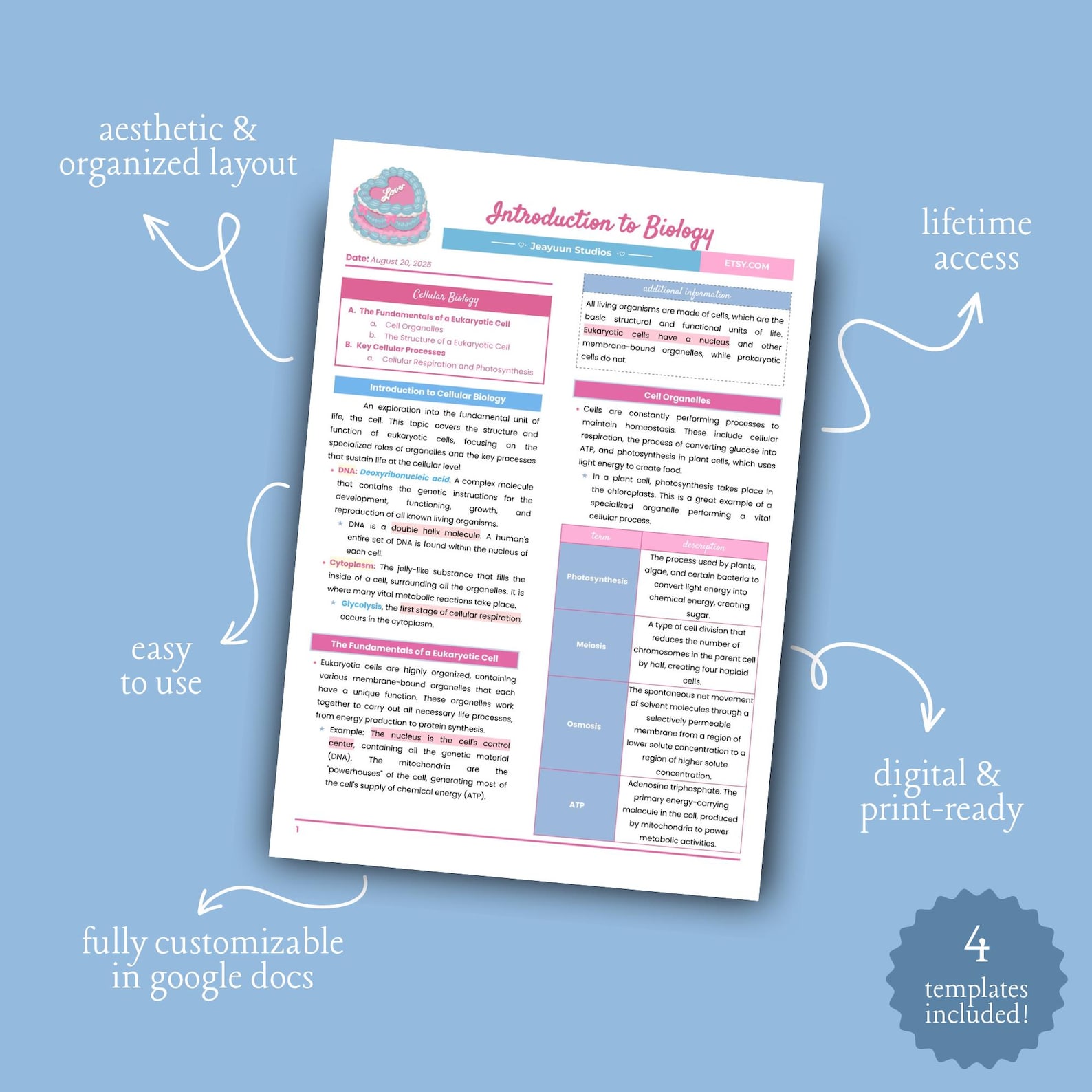 Printable Study Notes & Reviewer Template (pink) | Editable Google Docs ...