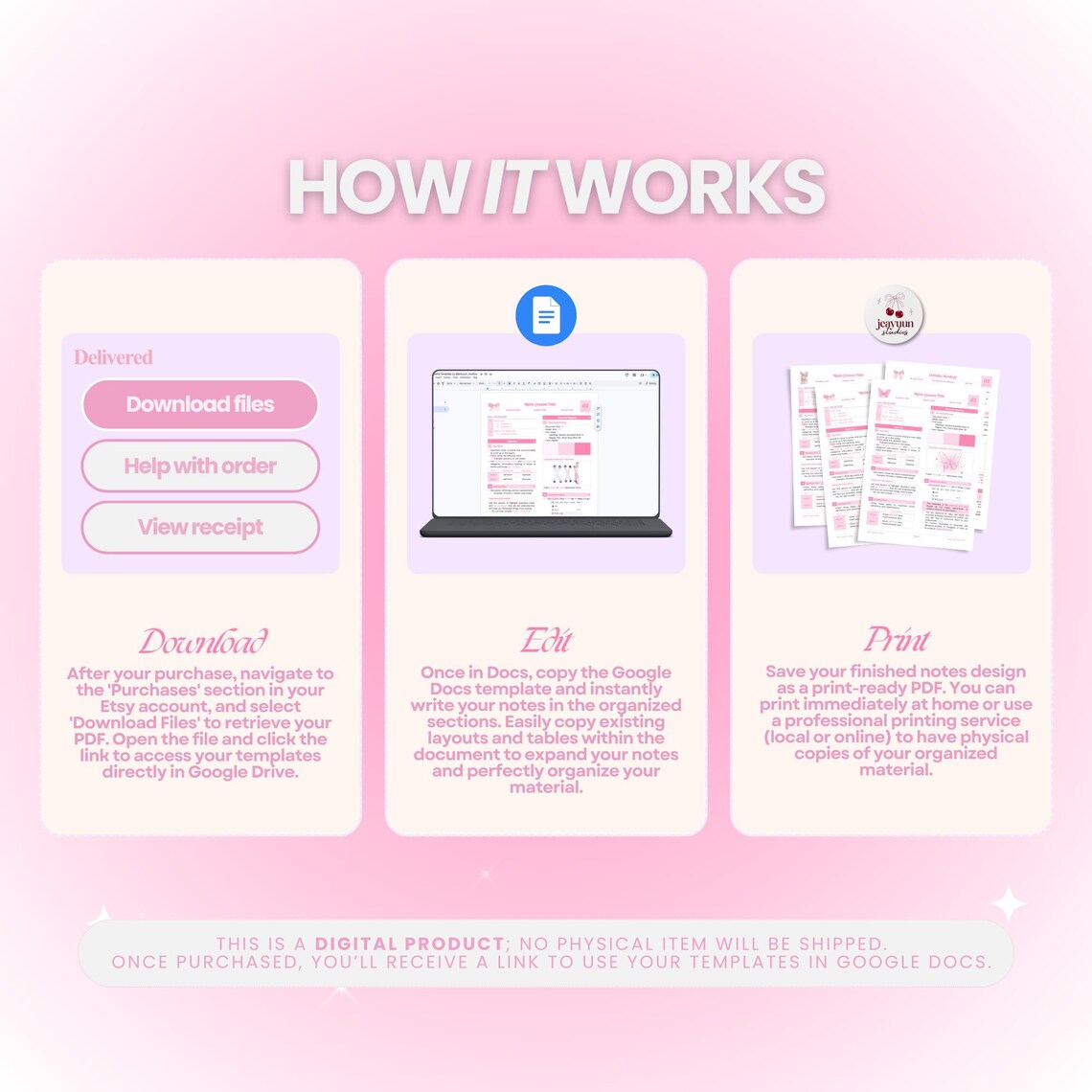 Pink Note Taking Pink Note-taking Template (coquette Google Docs) | Editable Study Notes ...