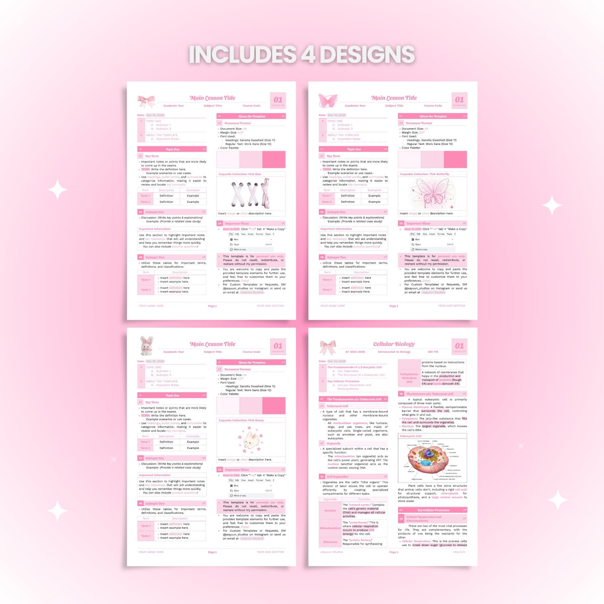 Pink Note-taking Template (coquette Google Docs) | Editable Study Notes ...