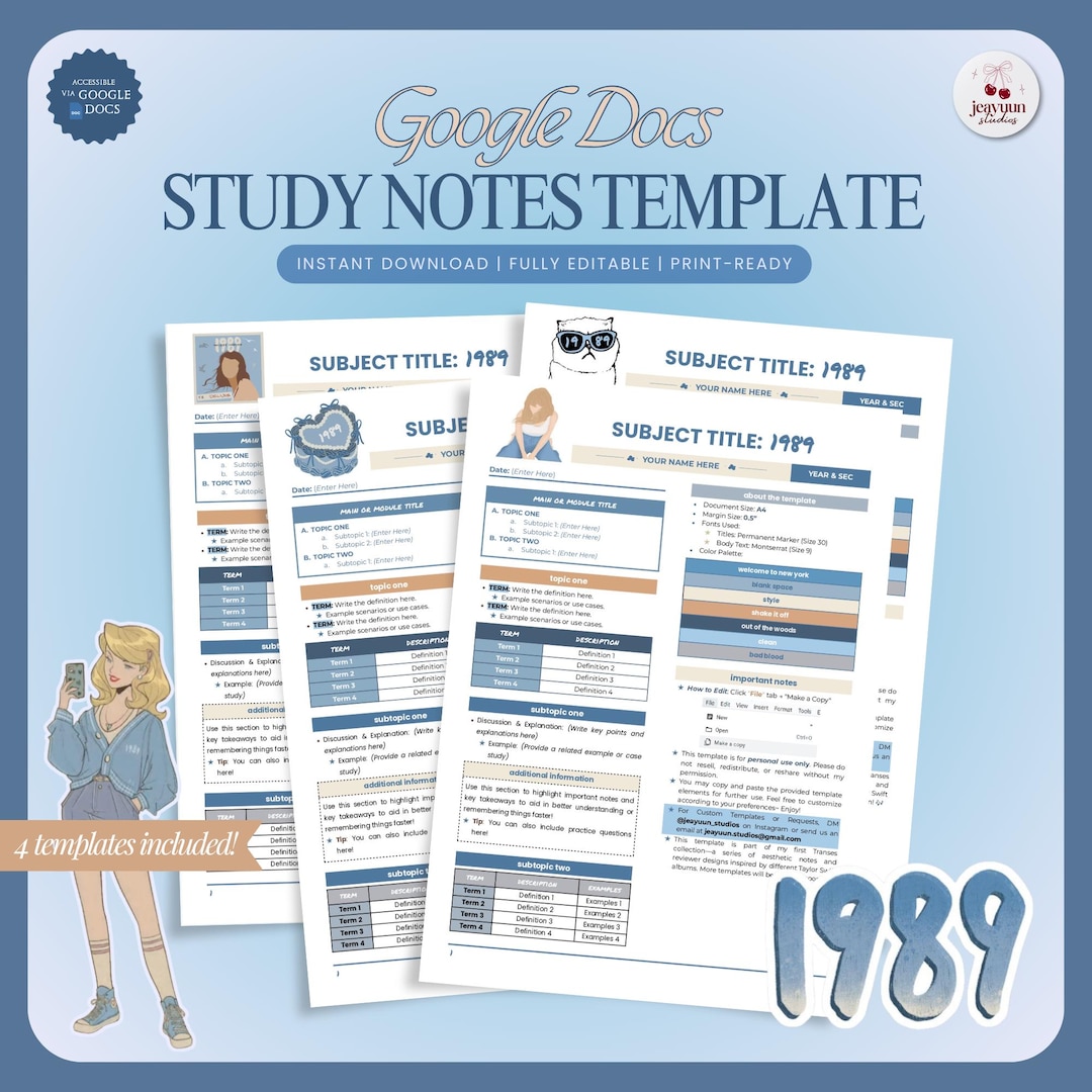 Printable Study Notes & Reviewer Template (blue) | Editable Google Docs ...