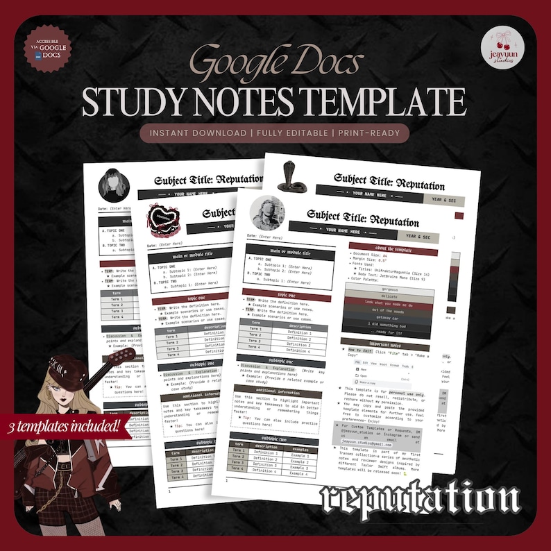 Note Taking Reviewer Printable Study Notes & Reviewer Template (gothic) | Editable Google ...