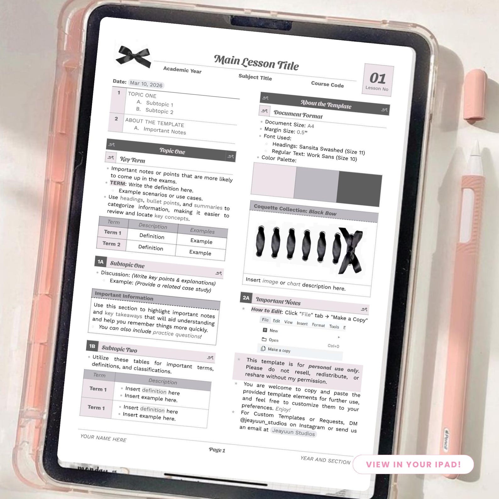 Notes Reviewer Pdf Coquette Note-taking Templates Bundle (google Docs) | Editable Study ...