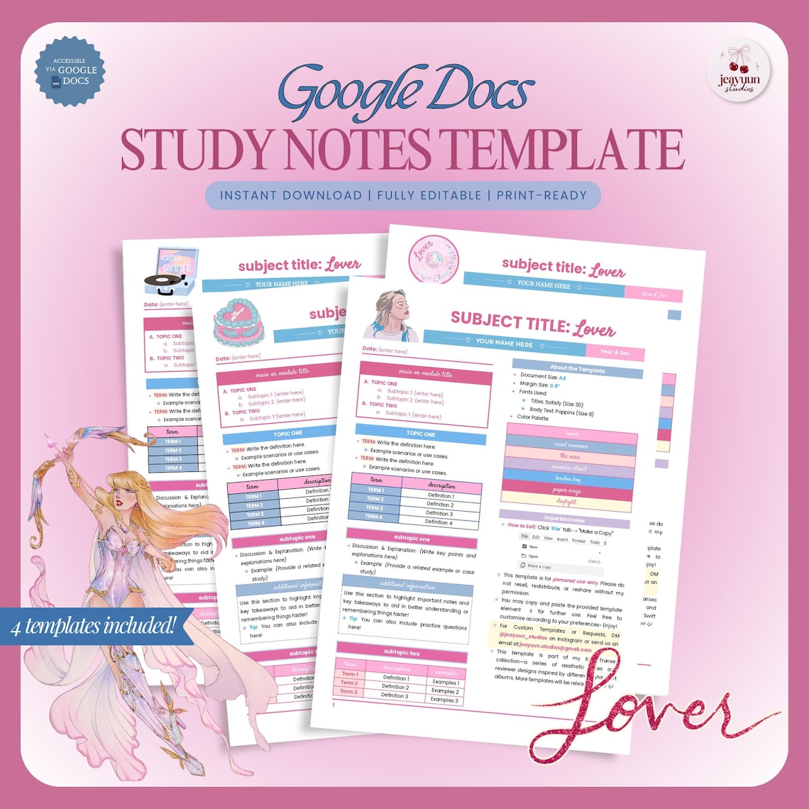 Reviewer Notes Example Printable Study Notes & Reviewer Template (pink) | Editable Google Docs ...