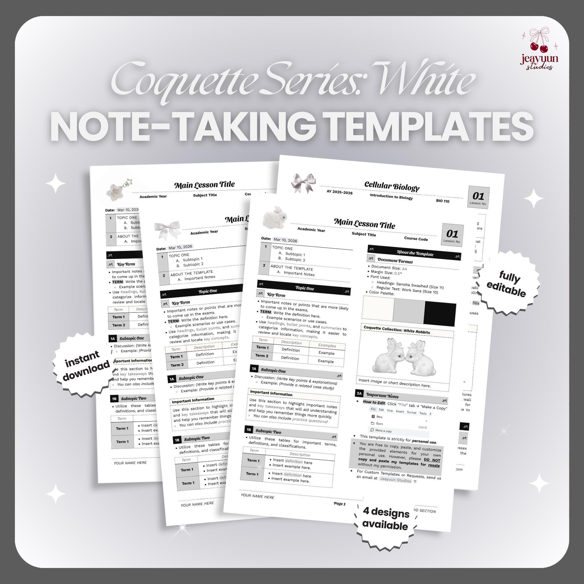 White Note-taking Template (coquette Google Docs) | Editable Study ...