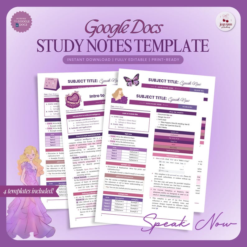 Printable Study Notes & Reviewer Template (purple) | Editable Google ...