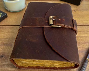 Vintage Leather Journal : Handmade Deckle Edge Paper A4, A5, With Antique Lock, Gift For Men & Women, Spell Book Of Shadows Grimoire