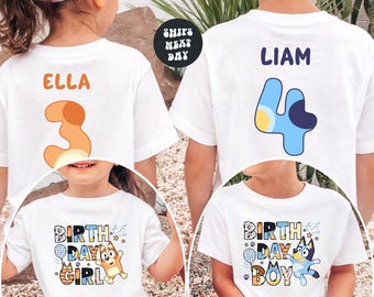 Custom Blue Dog Birthday Boy or Girl Shirt Birthday Dog Shirt Personalized Name And Age Birthday Girl Tee Blue Dog Kids First Birthday Shirt