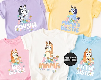 Custom Blue Dog Comfort Colors® Shirt Blue Dog Kids Shirt Matching Blue Dog Cartoon Shirts Matching Mommy And Me Custom Text Toddler Shirt