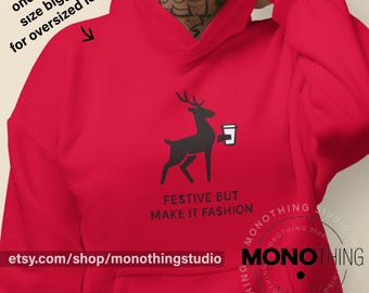 Sudadera unisex con capucha de reno navideño • Sudadera navideña de forro polar suave