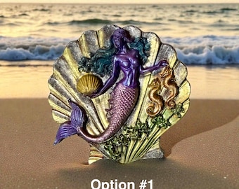 Handmade Resin Mermaid Shell Art | Coastal Fantasy Decor, Beach Cottage Accent