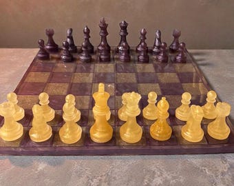 Chess Set • Hand Crafted - Two-Tone Chess Boards, Unique Game Decor