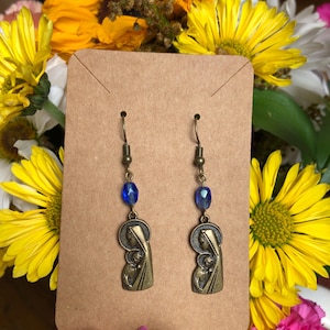 Bronze Madonna Dangle Earrings: Catholic Marian Medal, Handmade