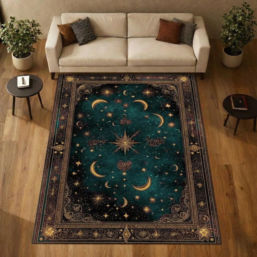 Celestial Moon and Star Rug: Mystical Boho Decor - Etsy