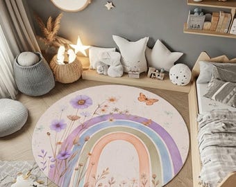Alfombra redonda arcoíris para habitación infantil, estilo bohemio