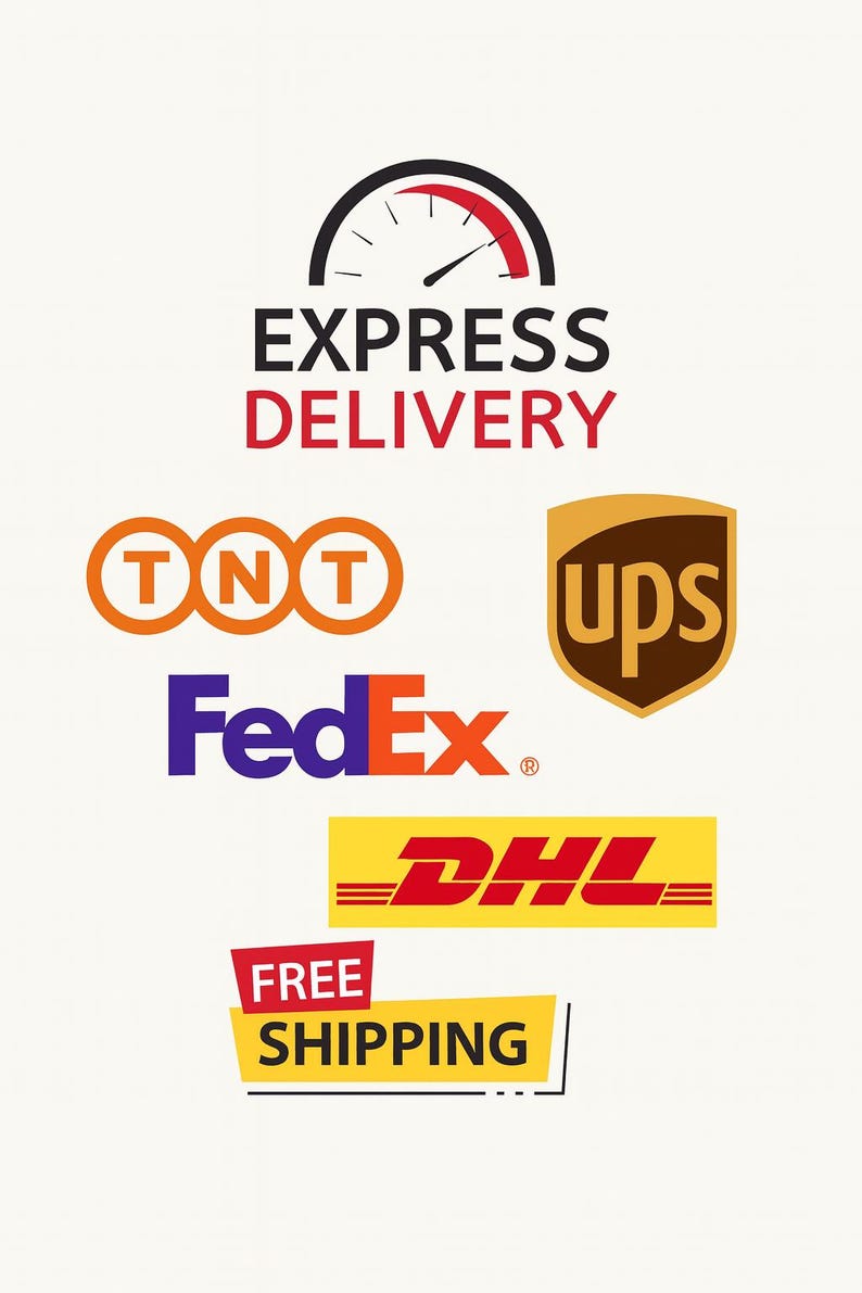 May include: Image featuring logos for express delivery services. The image includes the text "EXPRESS DELIVERY" above logos for TNT, UPS, FedEx, and DHL. A banner at the bottom reads "FREE SHIPPING".