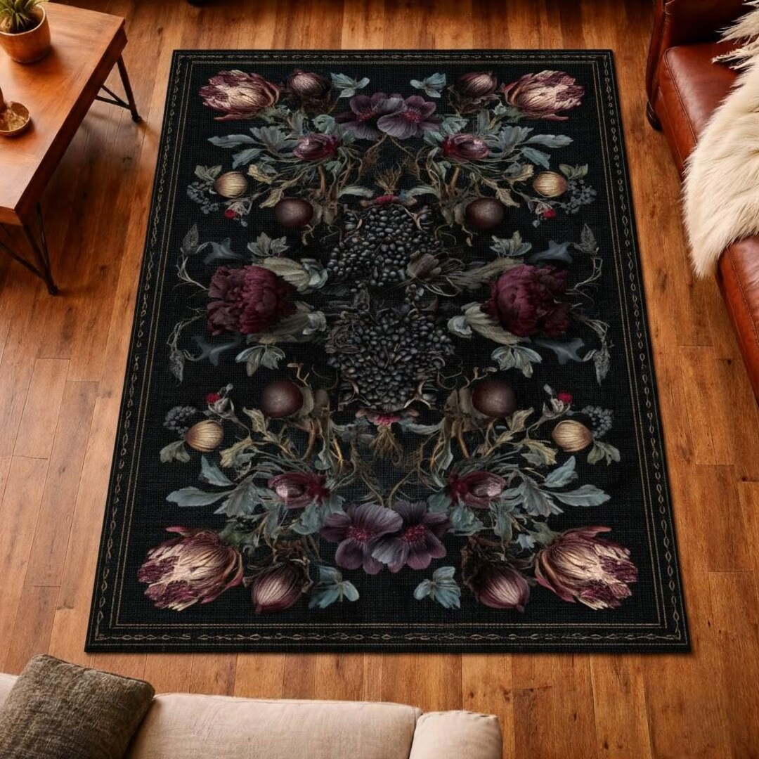 Gothic Floral Rug, Dark Botanical Victorian Style Area Rug - Etsy