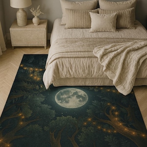 Moonlit Forest Rug: Mystical Night Sky Carpet