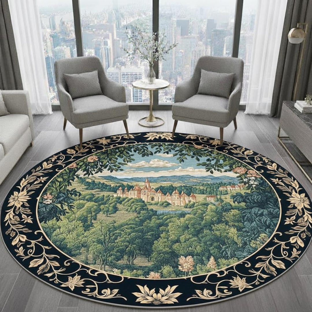 Rustic Castle Rugs Medieval Castle Round Rug: Vintage European Tapestry Style - Etsy